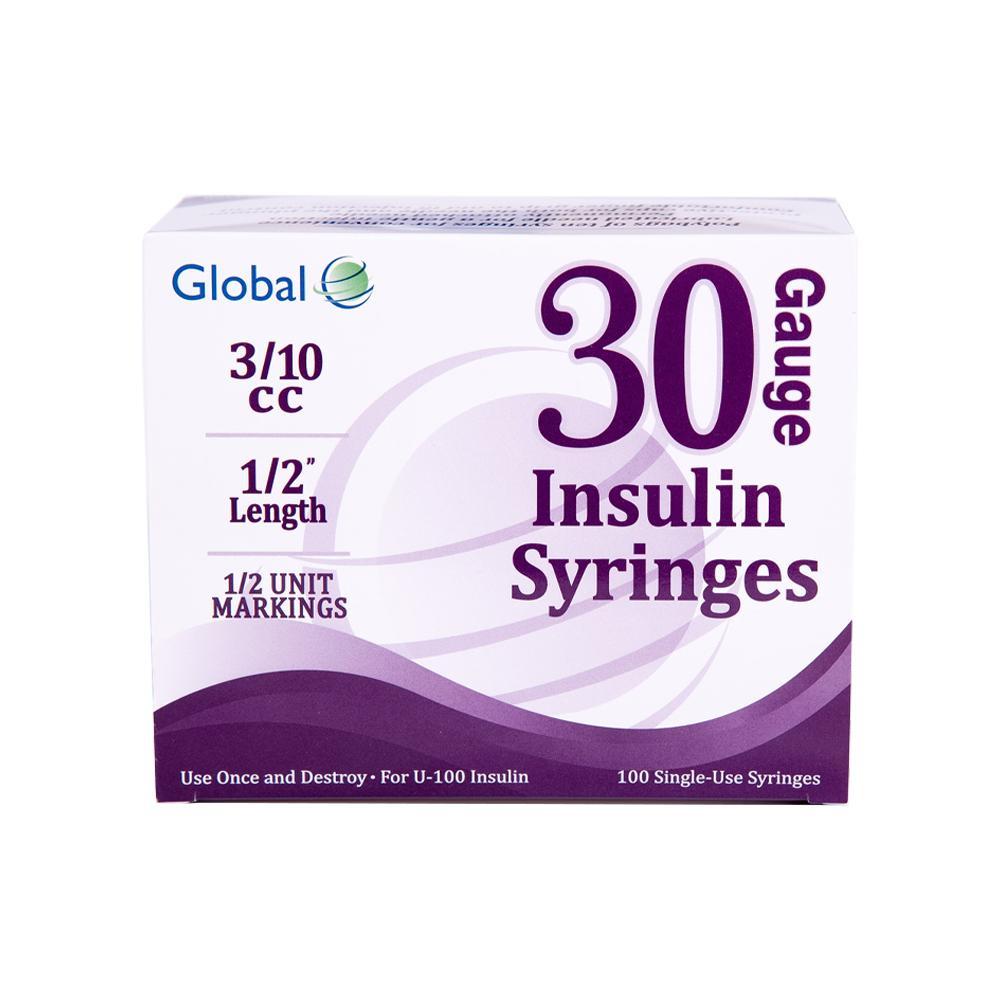 Global </br>Insulin Syringe 30G .3 CC x 5/16 </br>100 Count Box