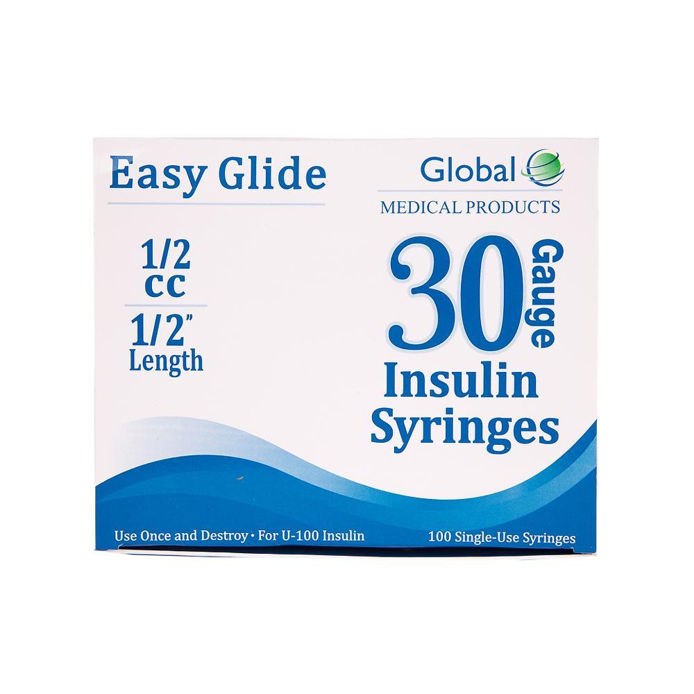 Global Easy Glide <br>Box of 100 Insulin Syringes <br> 30G | .5CC | 1/2"