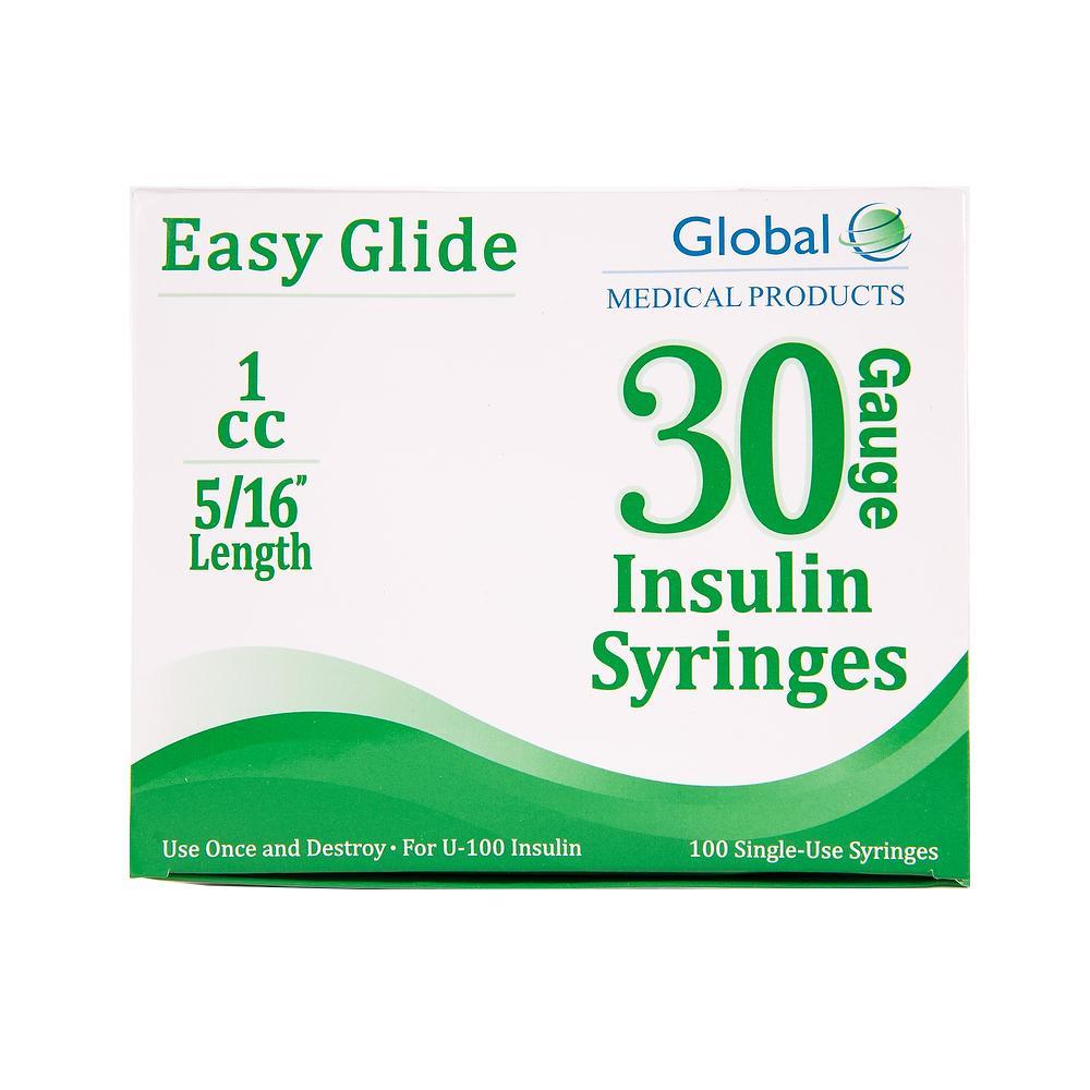 Global Easy Glide <br> 100 Insulin Syringes <br>30G | 1CC | 5/16"