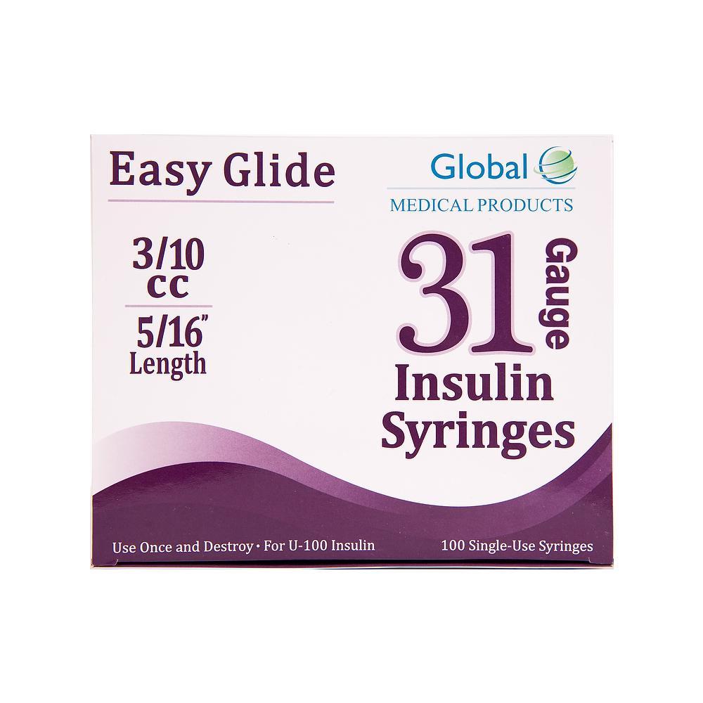 Global Easy Glide <br>Box of 100 Insulin Syringes <br>31G | .3CC | 5/16"