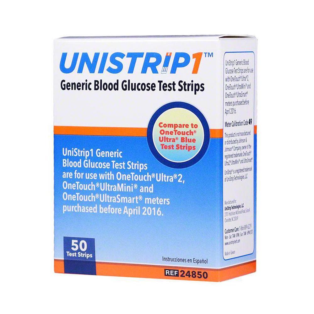 UniStrip 1 Generic Blood Glucose Test Strips <br>For OneTouch Ultra Meter<br>50 ct.